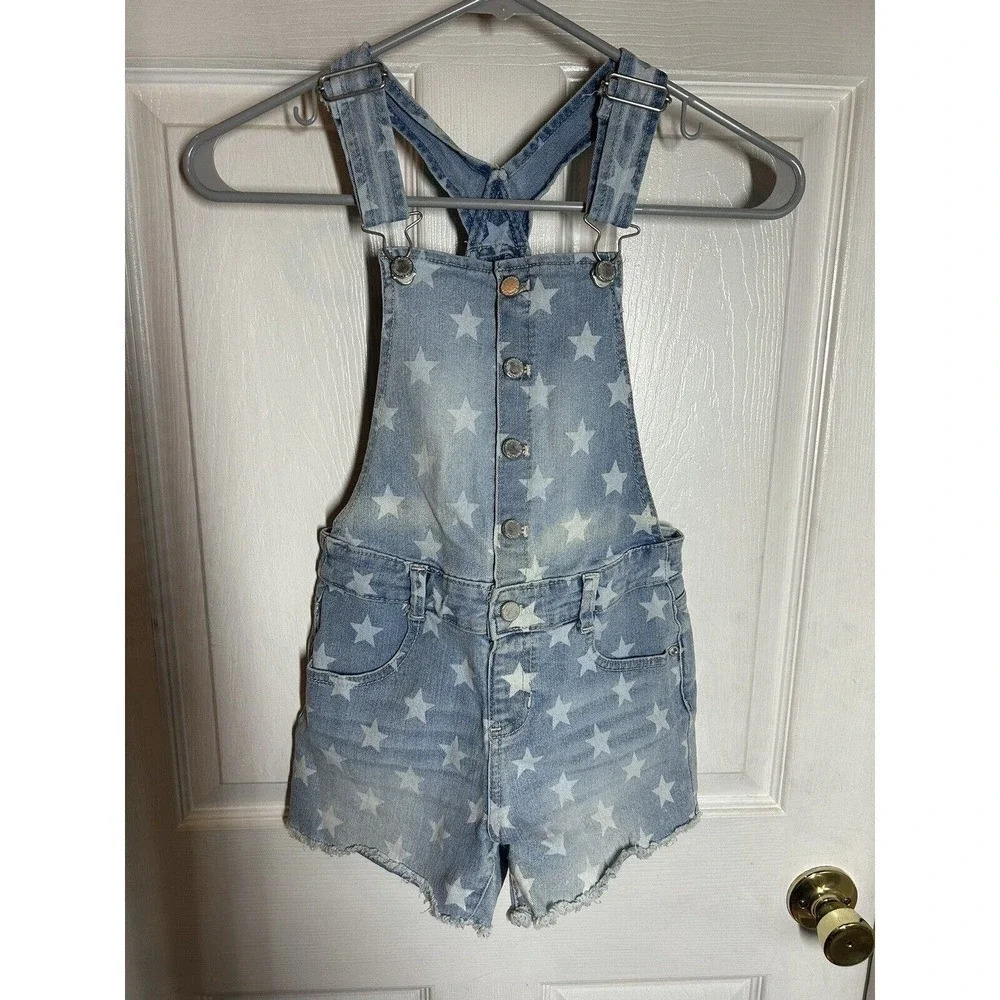 Jordache All Over White Star Print Light Wash Denim Overalls M(7-8)